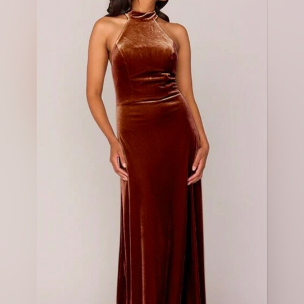 Revelry‎ Tori Velvet Rust Terracotta Bridesmaid Formal Elegant Dress Size 10